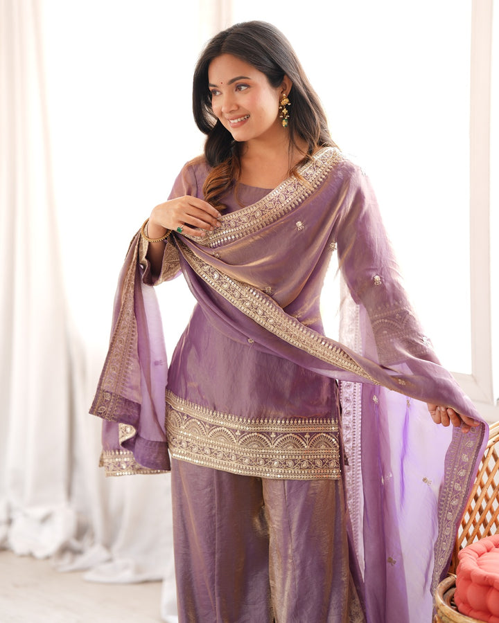 Pink Roman Silk Embroidered Farshi Salwar Suit for Women | Designer Festive Wear