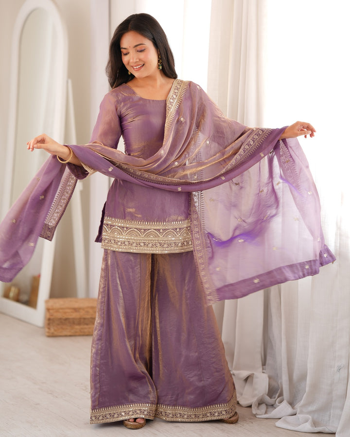 Pink Roman Silk Embroidered Farshi Salwar Suit for Women | Designer Festive Wear