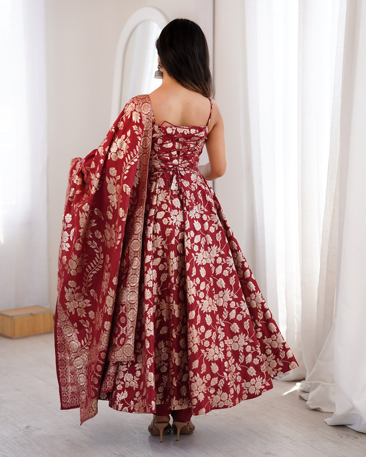 Maroon Banarasi Jacquard Silk Anarkali Suit