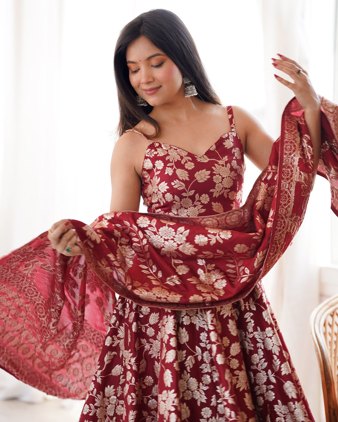 Maroon Banarasi Jacquard Silk Anarkali Suit