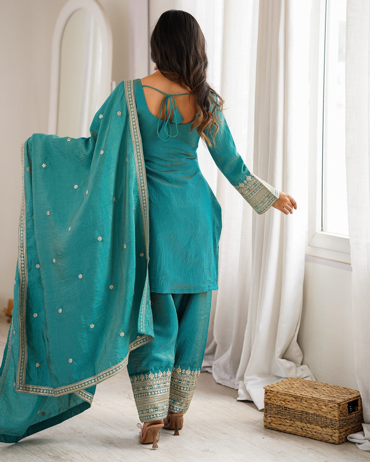 Sea Green Vichitra Silk Farshi Salwar Suit with Dupatta | Elegant Designer Festive Wear for Women