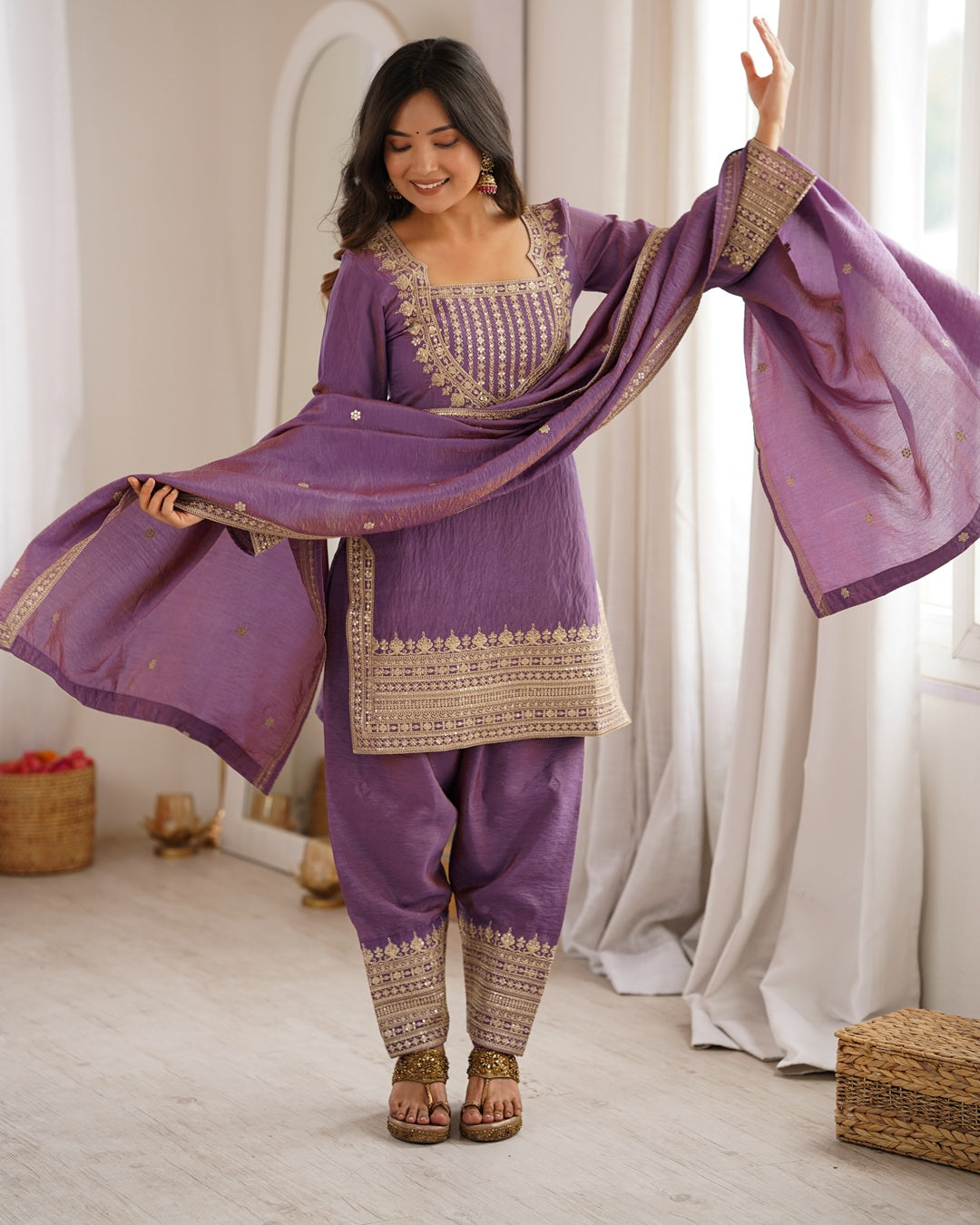 Onion Pink NC Vichitra Silk Farshi Salwar Suit with Dupatta | Designer Wedding & Festive Wear for Women