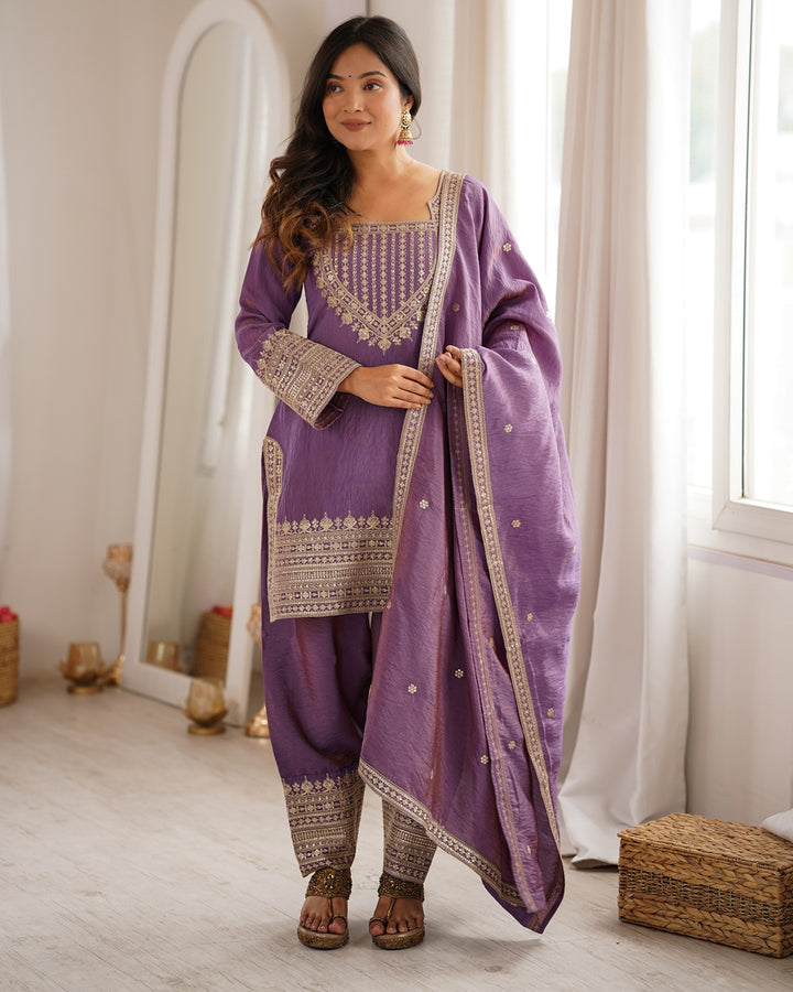 Onion Pink NC Vichitra Silk Farshi Salwar Suit with Dupatta | Designer Wedding & Festive Wear for Women