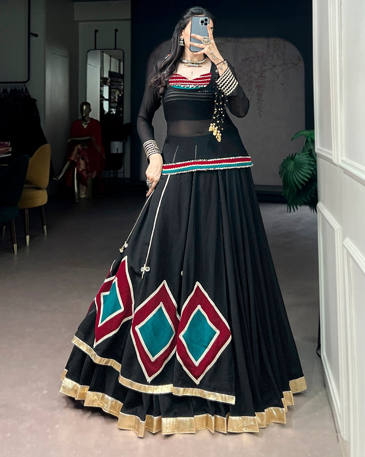 Black Pure Marble Navratri Lehenga Choli | Traditional Garba & Dandiya Wear for Women