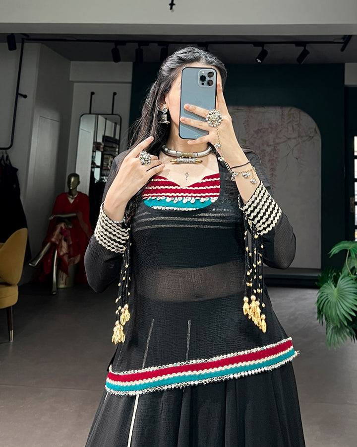 Black Pure Marble Navratri Lehenga Choli | Traditional Garba & Dandiya Wear for Women