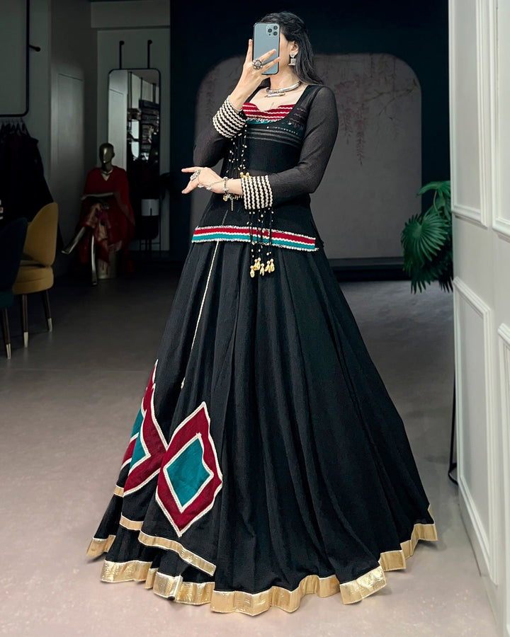 Black Pure Marble Navratri Lehenga Choli | Traditional Garba & Dandiya Wear for Women