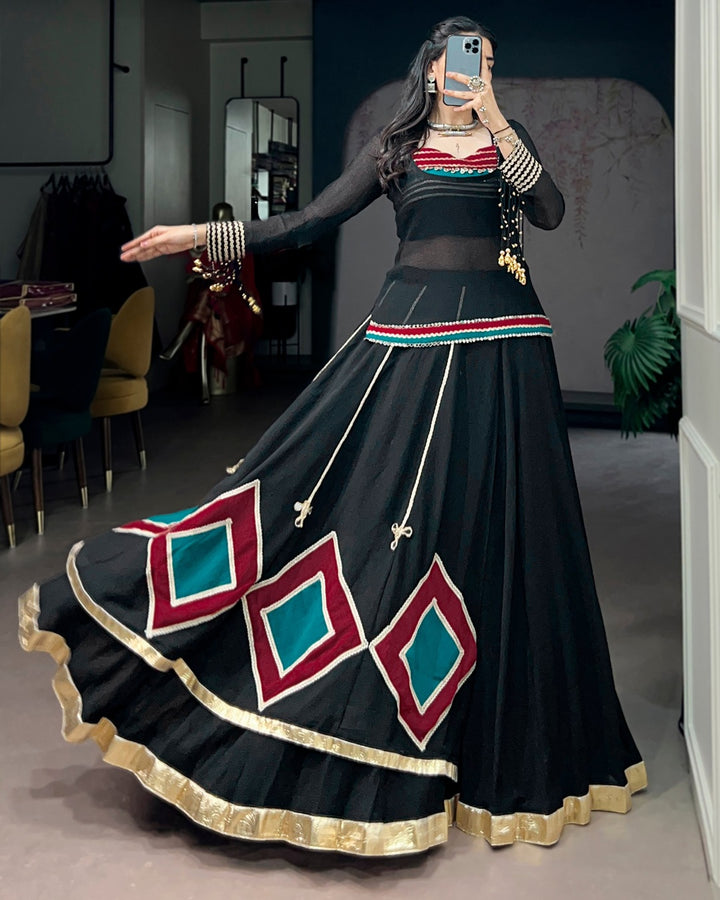 Black Pure Marble Navratri Lehenga Choli | Traditional Garba & Dandiya Wear for Women