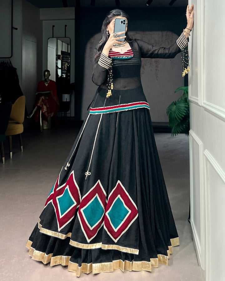 Black Pure Marble Navratri Lehenga Choli | Traditional Garba & Dandiya Wear for Women