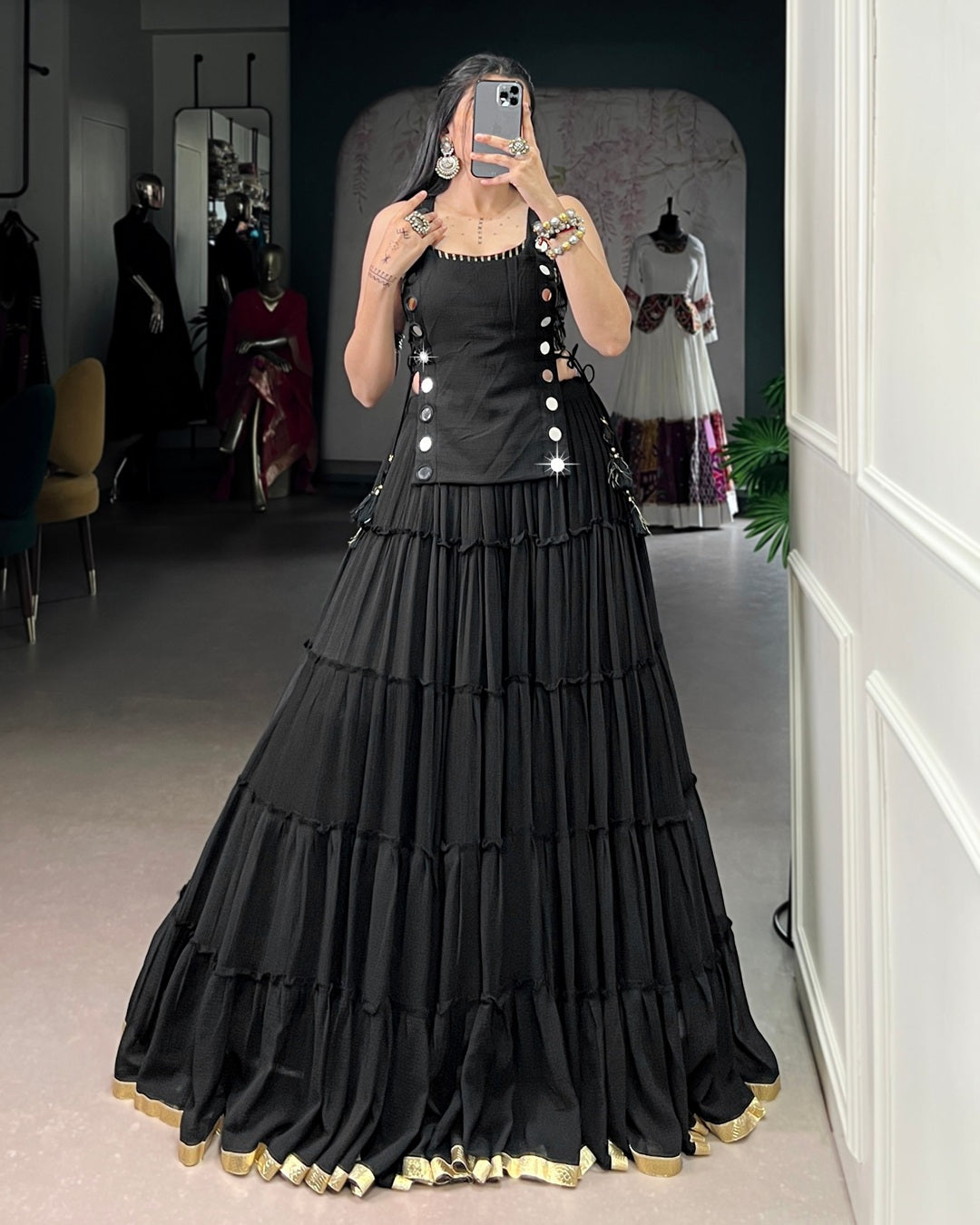 Traditional Black Pure Marble Navratri Lehenga Choli | Designer Garba & Dandiya Wear for Women