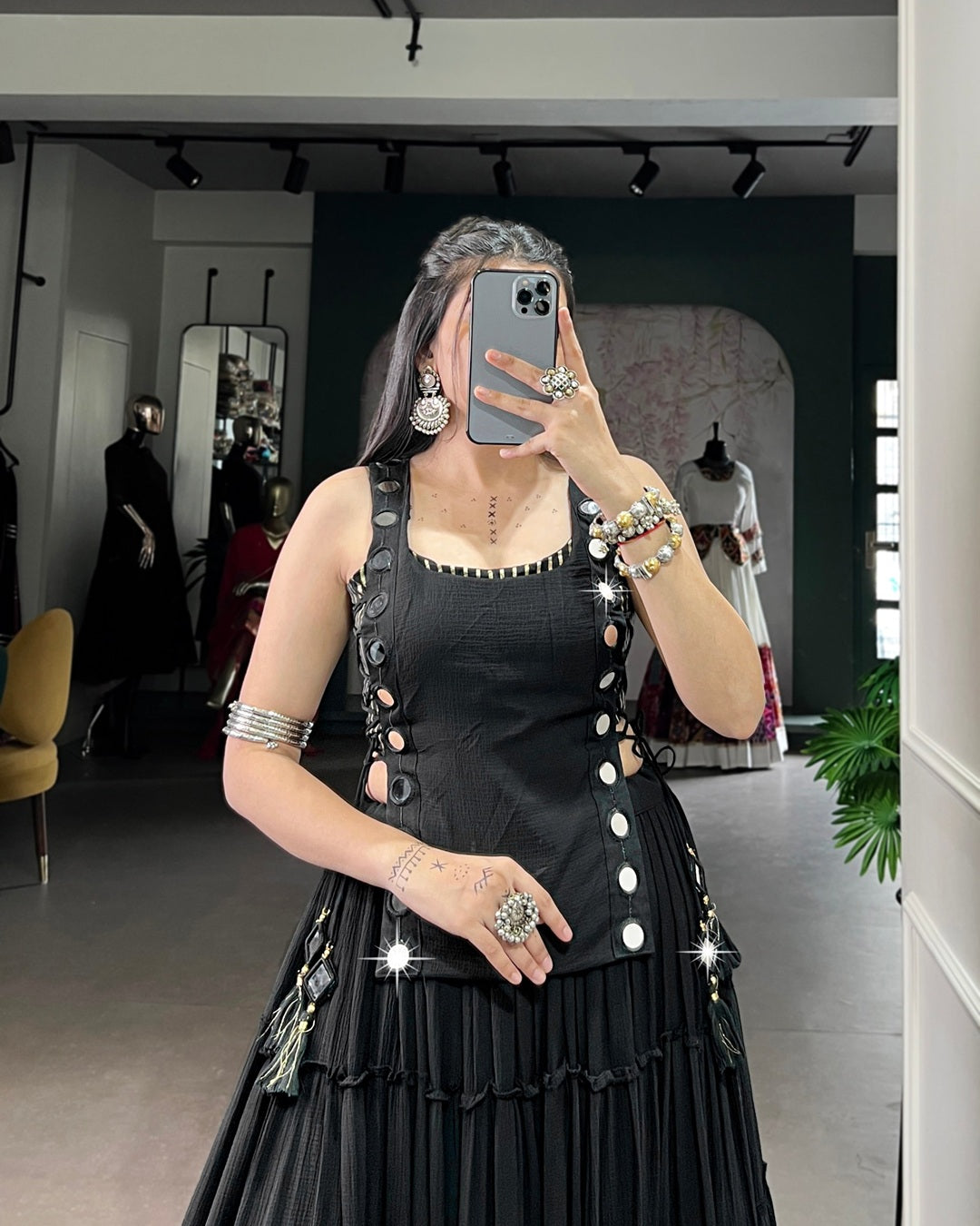Traditional Black Pure Marble Navratri Lehenga Choli | Designer Garba & Dandiya Wear for Women