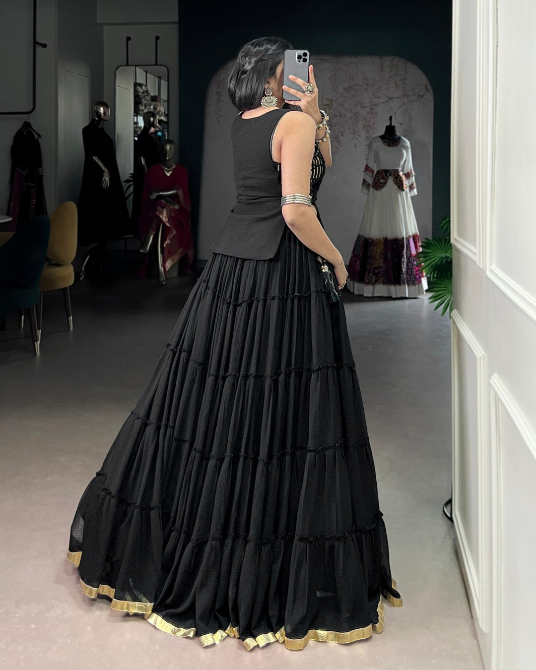Traditional Black Pure Marble Navratri Lehenga Choli | Designer Garba & Dandiya Wear for Women