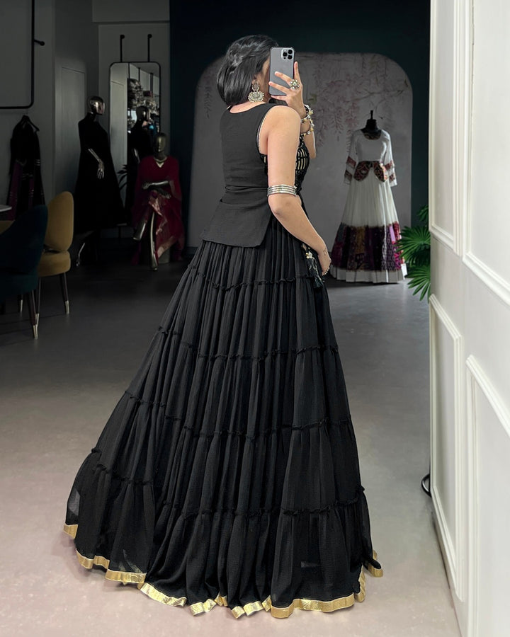 Traditional Black Pure Marble Navratri Lehenga Choli | Designer Garba & Dandiya Wear for Women