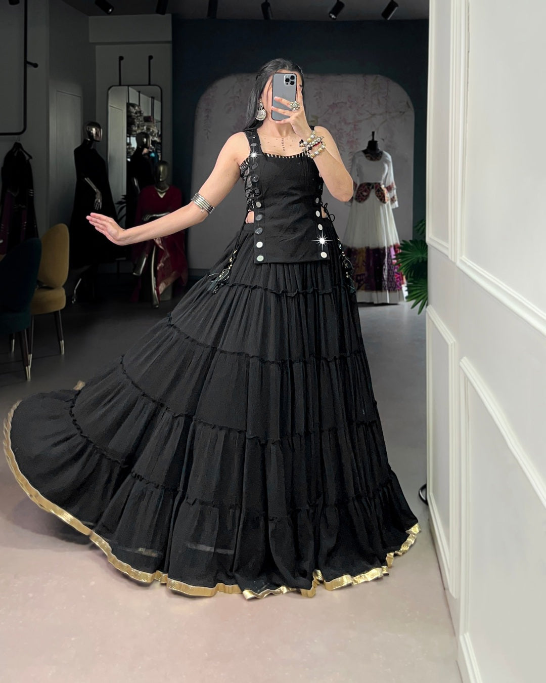 Traditional Black Pure Marble Navratri Lehenga Choli | Designer Garba & Dandiya Wear for Women