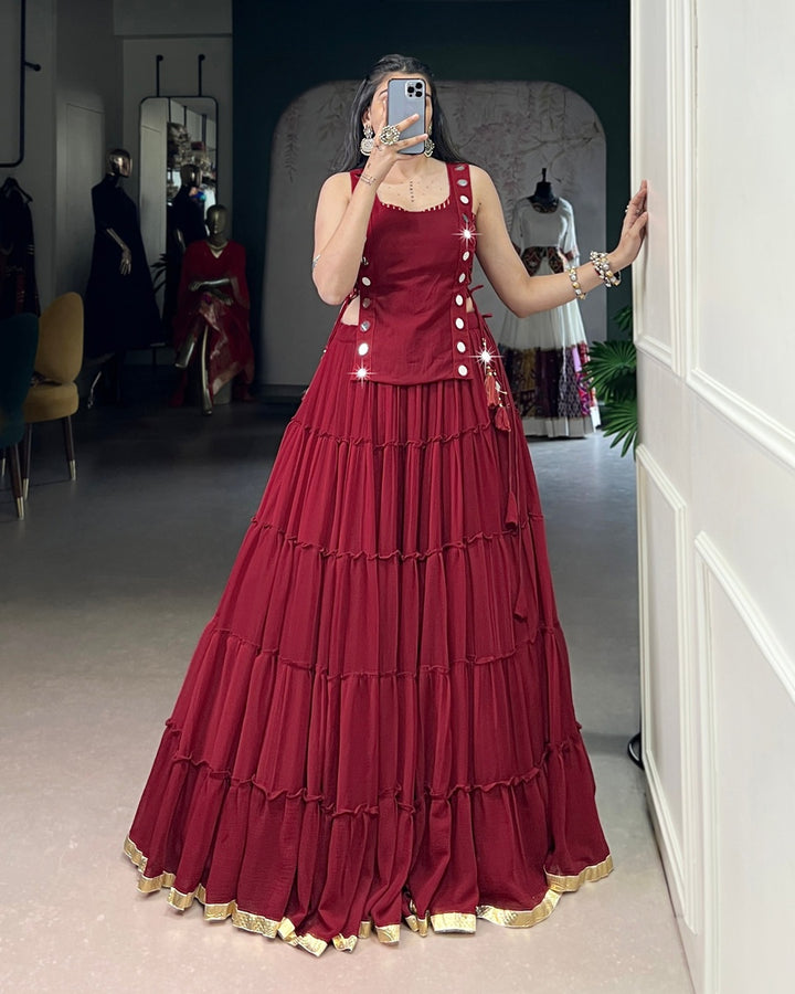 Traditional Maroon Pure Marble Navratri Lehenga Choli | Designer Garba & Dandiya Wear for Women