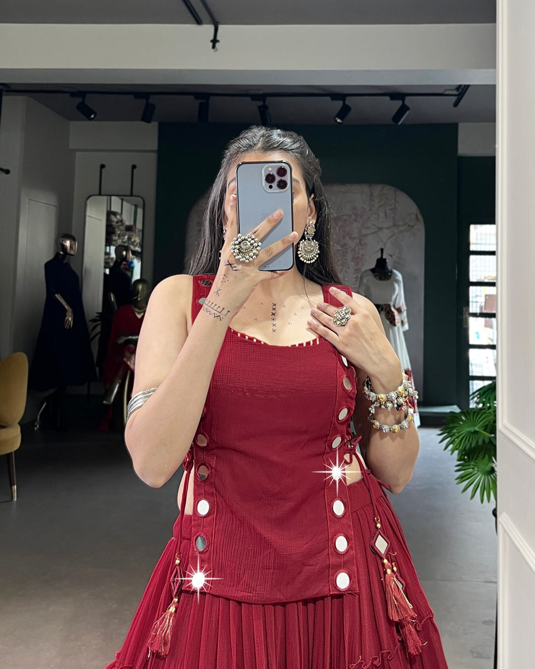 Traditional Maroon Pure Marble Navratri Lehenga Choli | Designer Garba & Dandiya Wear for Women