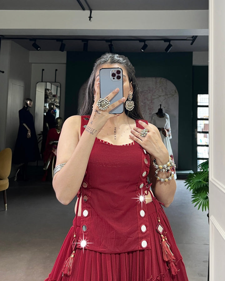 Traditional Maroon Pure Marble Navratri Lehenga Choli | Designer Garba & Dandiya Wear for Women