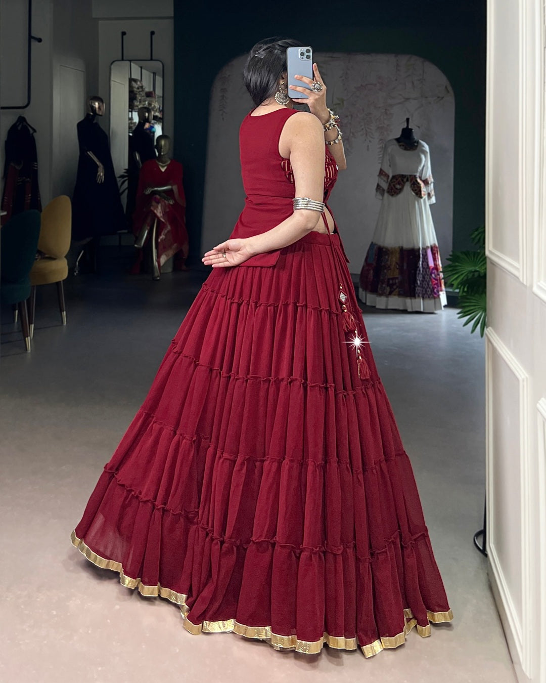 Traditional Maroon Pure Marble Navratri Lehenga Choli | Designer Garba & Dandiya Wear for Women