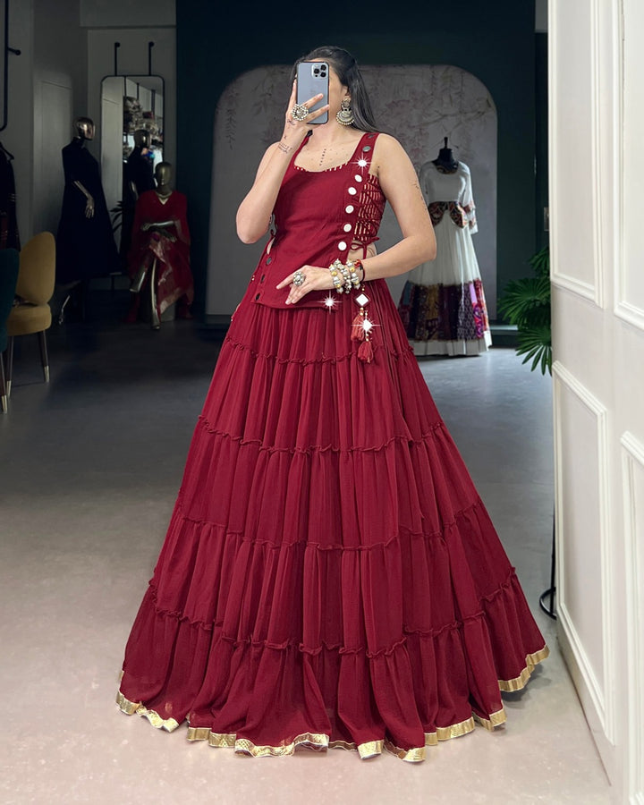 Traditional Maroon Pure Marble Navratri Lehenga Choli | Designer Garba & Dandiya Wear for Women