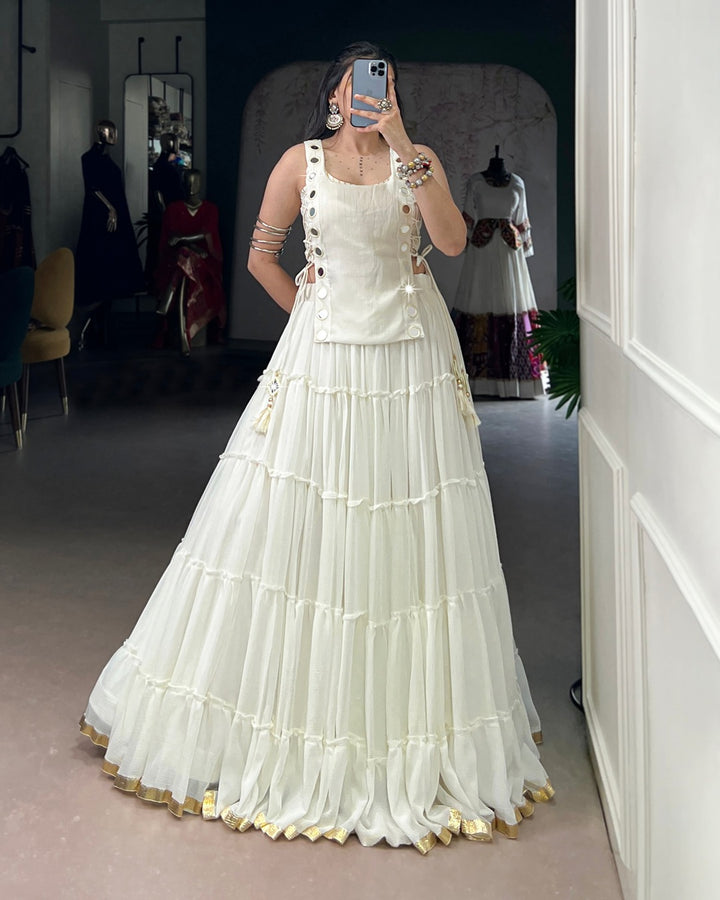Traditional White Pure Marble Navratri Lehenga Choli | Elegant Garba & Dandiya Wear for Women