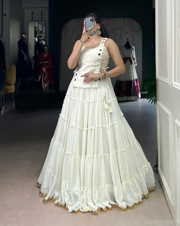 Traditional White Pure Marble Navratri Lehenga Choli | Elegant Garba & Dandiya Wear for Women