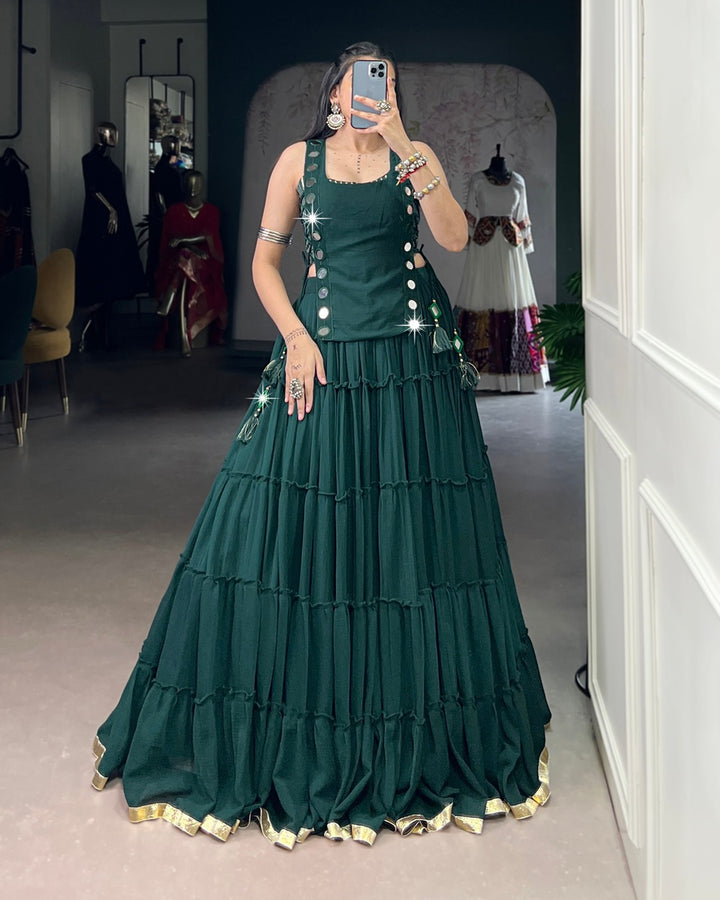 Traditional Green Pure Marble Navratri Lehenga Choli | Designer Garba & Dandiya Wear for Women