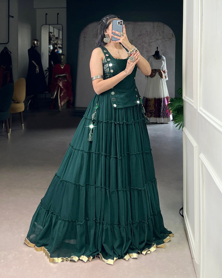 Traditional Green Pure Marble Navratri Lehenga Choli | Designer Garba & Dandiya Wear for Women