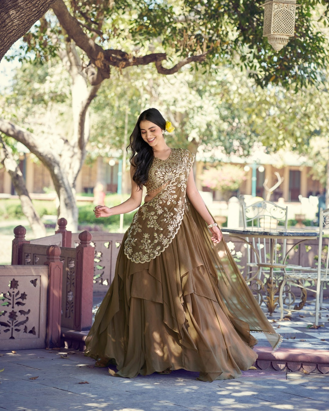 Coffee Color Marble Sequence Embroidered Lehenga Choli | Designer Wedding & Festive Wear
