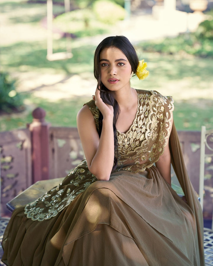Coffee Color Marble Sequence Embroidered Lehenga Choli | Designer Wedding & Festive Wear