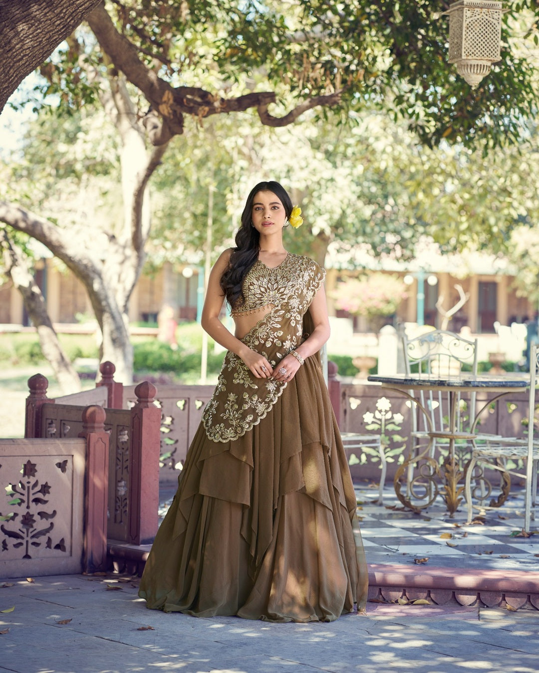 Coffee Color Marble Sequence Embroidered Lehenga Choli | Designer Wedding & Festive Wear