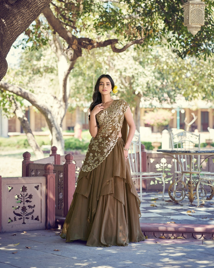 Coffee Color Marble Sequence Embroidered Lehenga Choli | Designer Wedding & Festive Wear