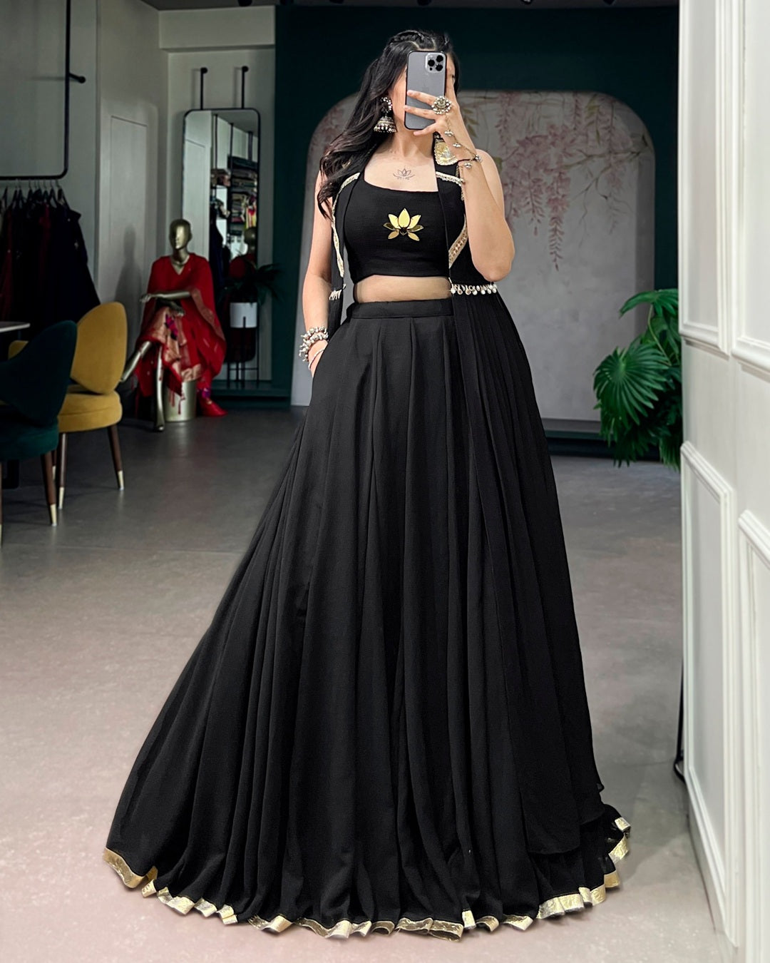 Black Color Feather-Light Flow Navratri Lehenga Choli | Designer Garba & Dandiya Wear