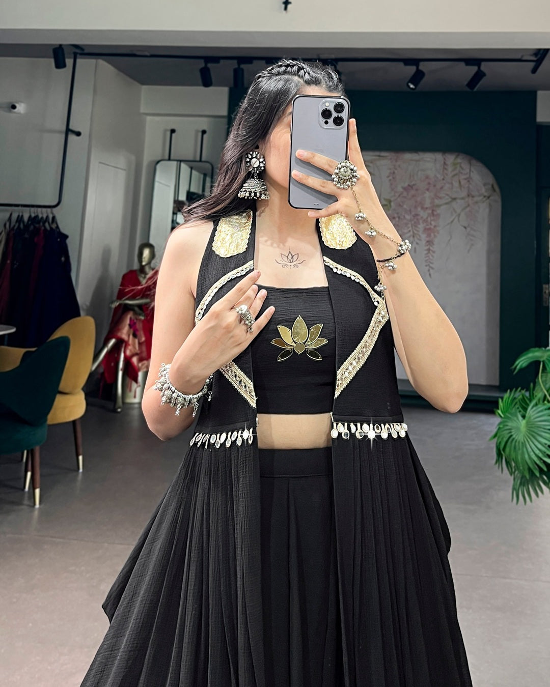 Black Color Feather-Light Flow Navratri Lehenga Choli | Designer Garba & Dandiya Wear