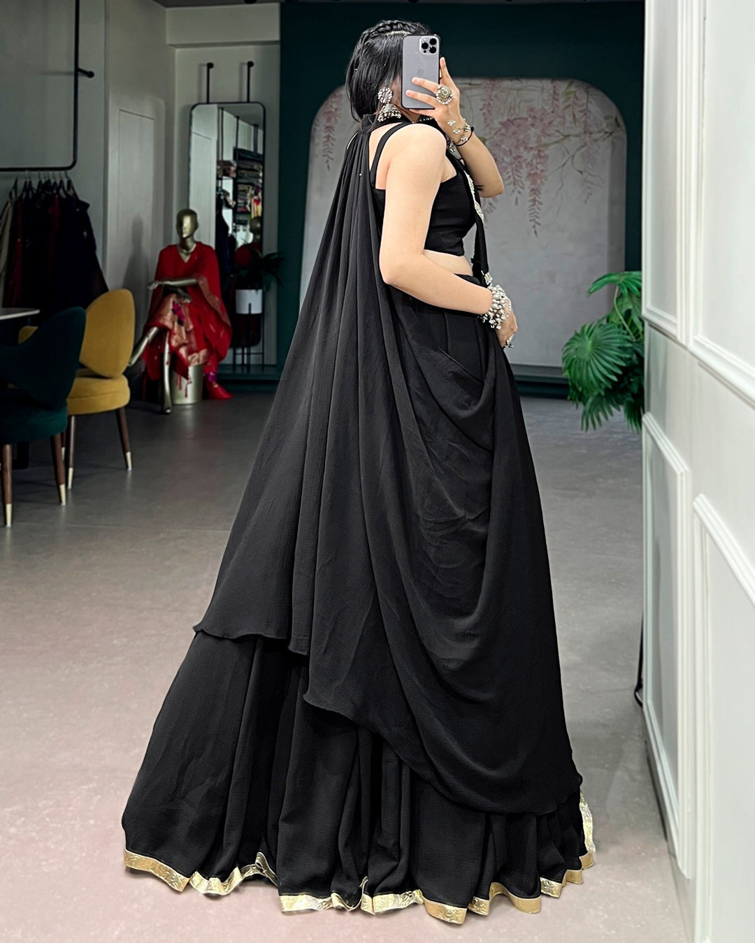 Black Color Feather-Light Flow Navratri Lehenga Choli | Designer Garba & Dandiya Wear
