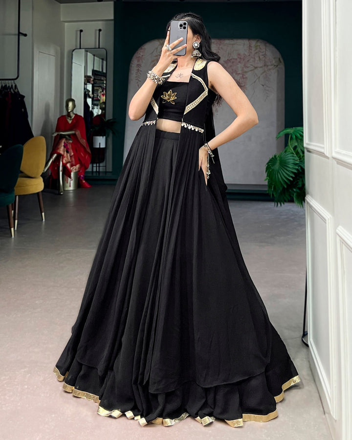 Black Color Feather-Light Flow Navratri Lehenga Choli | Designer Garba & Dandiya Wear