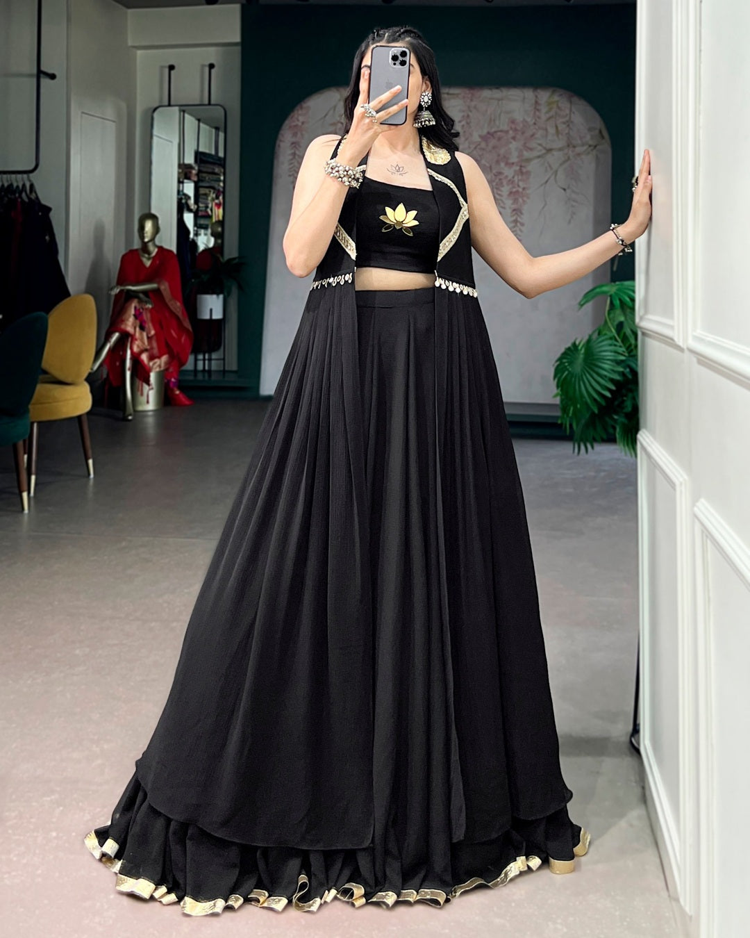 Black Color Feather-Light Flow Navratri Lehenga Choli | Designer Garba & Dandiya Wear
