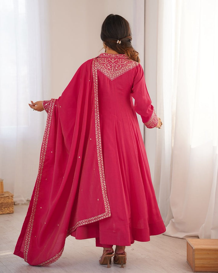 Rani Pink Designer Anarkali Suit in Pure Shimmer Silk
