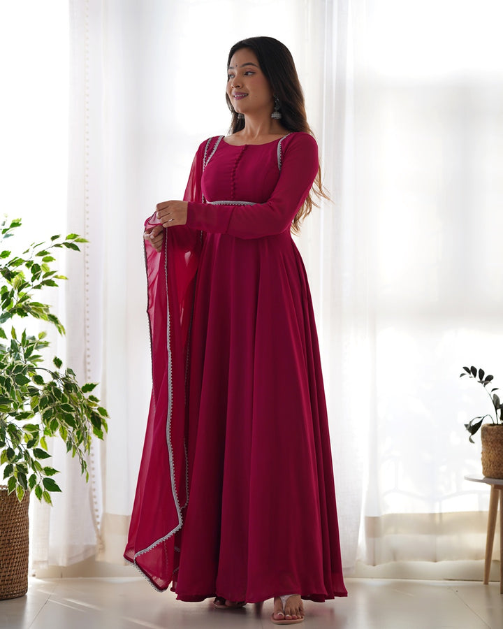 Rose Pink Color Georgette Three Piece Anarkali Suit