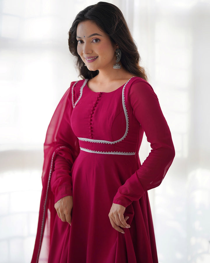 Rose Pink Color Georgette Three Piece Anarkali Suit