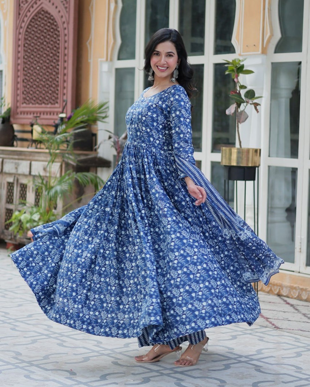 Dusty Blue Premium Readymade Kurti with Pant & Dupatta Set
