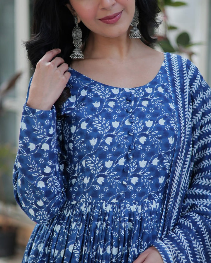 Dusty Blue Premium Readymade Kurti with Pant & Dupatta Set