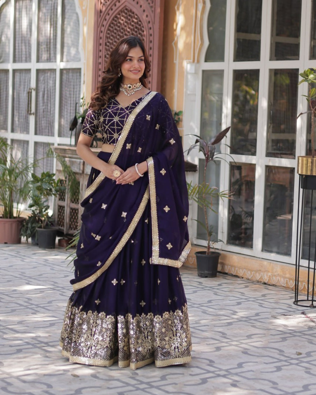 Dark Purple Color Rangoli Silk Embroidered Lehenga Choli