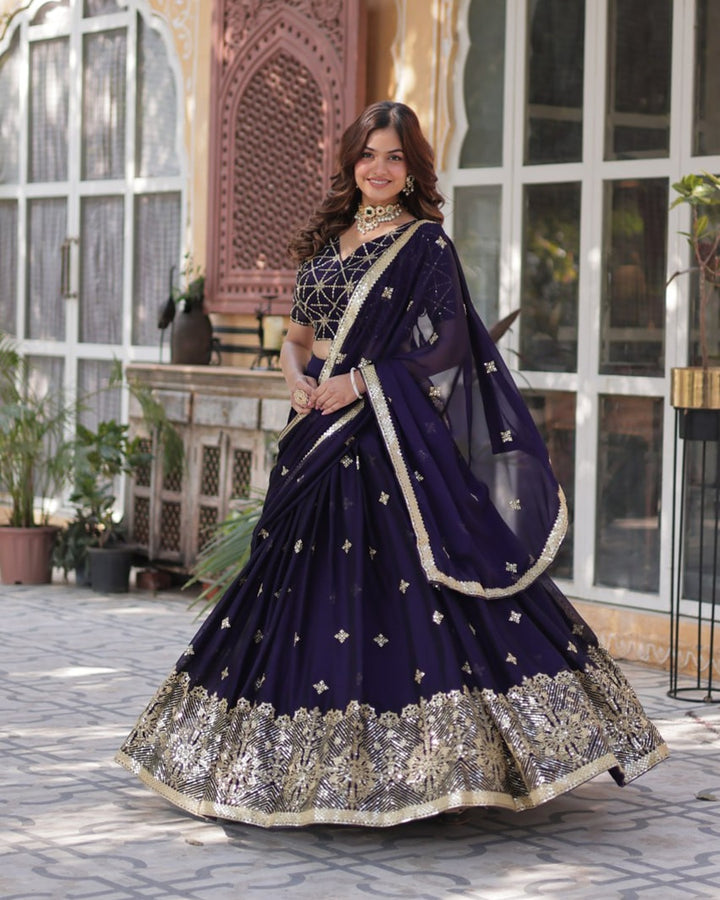Dark Purple Color Rangoli Silk Embroidered Lehenga Choli