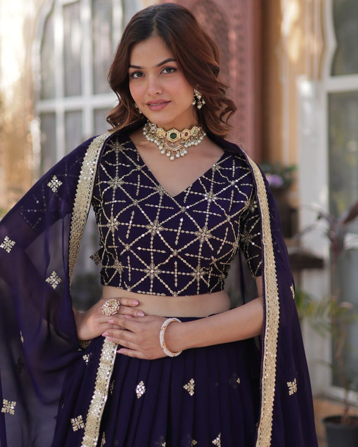 Dark Purple Color Rangoli Silk Embroidered Lehenga Choli