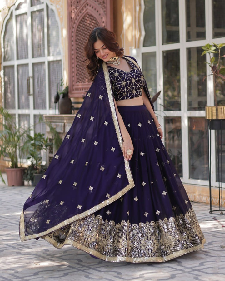 Dark Purple Color Rangoli Silk Embroidered Lehenga Choli