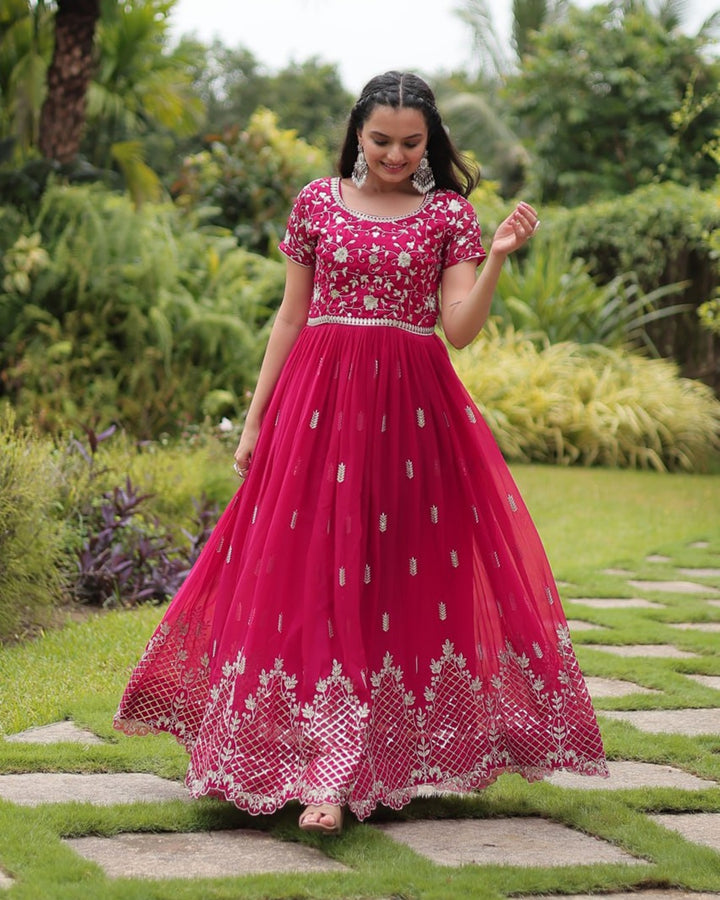 Rani Color Faux Blooming Embroidered Gown