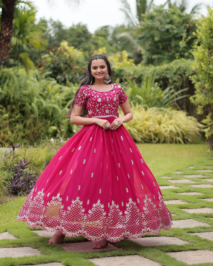 Rani Color Faux Blooming Embroidered Gown