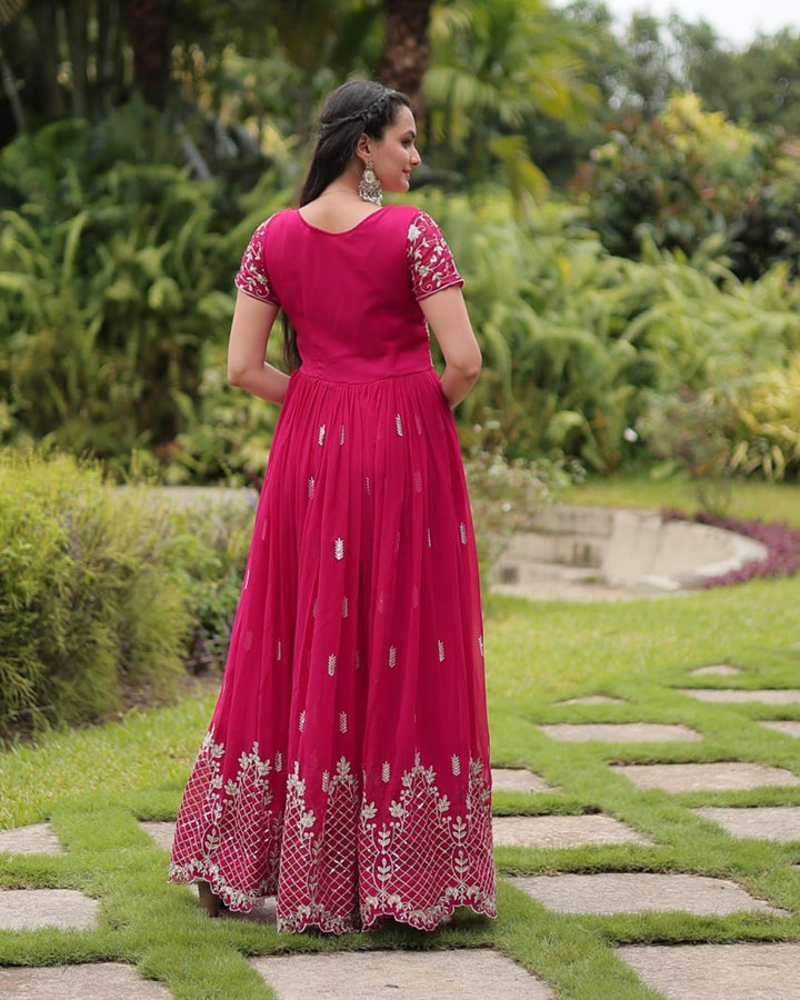 Rani Color Faux Blooming Embroidered Gown
