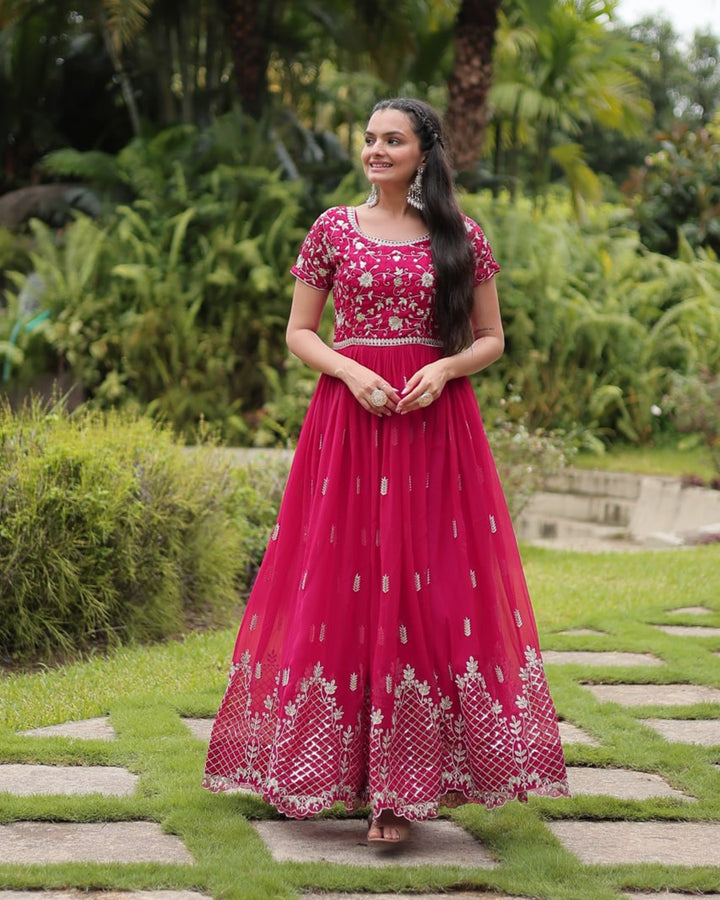 Rani Color Faux Blooming Embroidered Gown