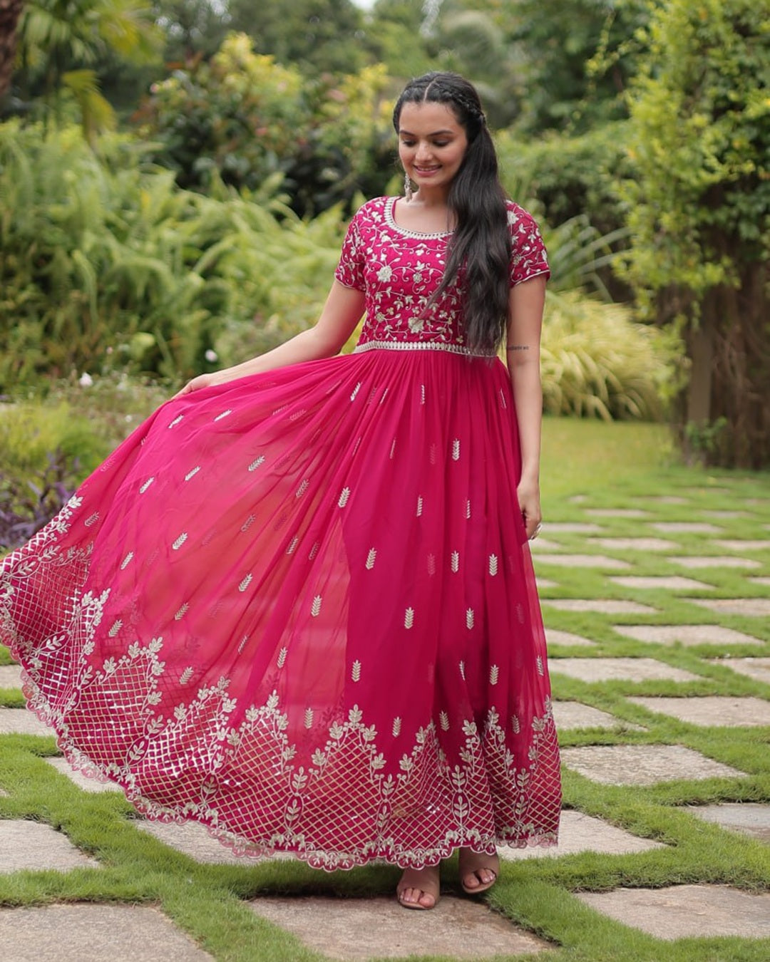 Rani Color Faux Blooming Embroidered Gown