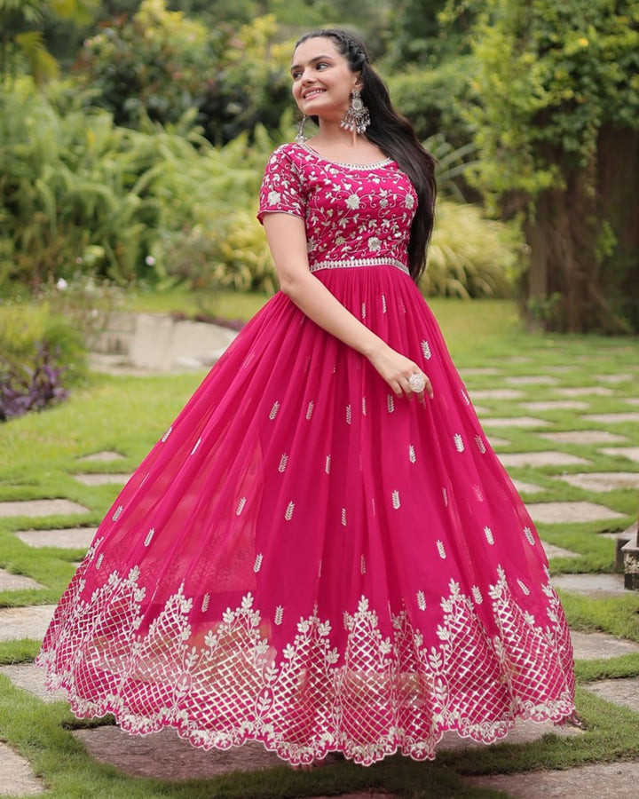 Rani Color Faux Blooming Embroidered Gown